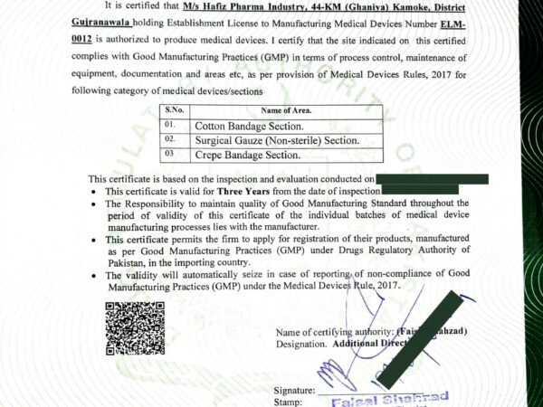 HAFIZ PHARMA INDUSTRY - CERTIFICATE OF GOOD MANAFACTURING PRACTICES