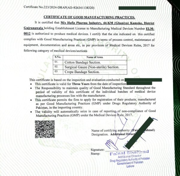 HAFIZ PHARMA INDUSTRY - CERTIFICATE OF GOOD MANAFACTURING PRACTICES