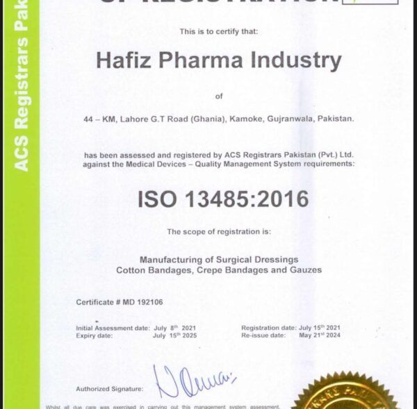 HAFIZ PHARMA INDUSTRY - ISO 13485-2016 CERTIFICATOIN