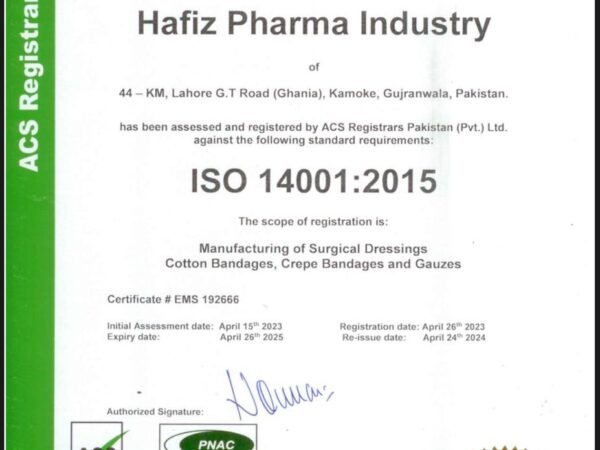 HAFIZ PHARMA INDUSTRY - ISO 14001-2015 CERTIFICATION