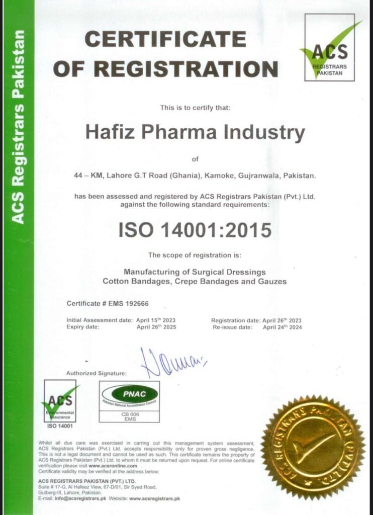 HAFIZ PHARMA INDUSTRY - ISO 14001-2015 CERTIFICATION