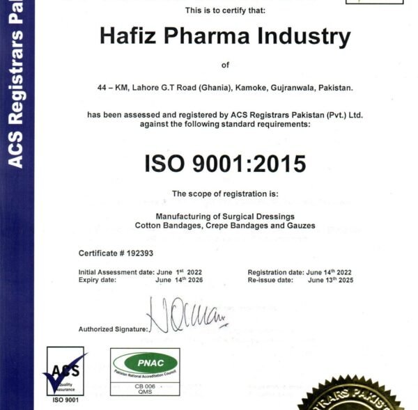 HAFIZ PHARMA INDUSTRY - ISO 90012015 - CERTIFICATE OF REGISTRATION