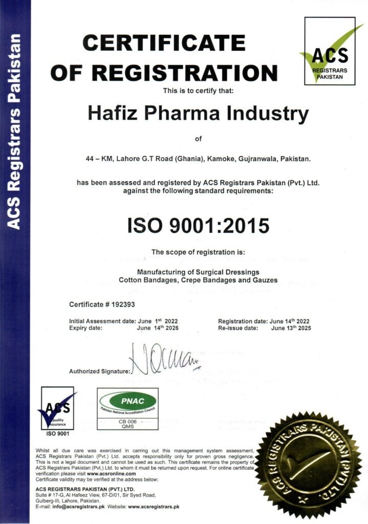 HAFIZ PHARMA INDUSTRY - ISO 90012015 - CERTIFICATE OF REGISTRATION